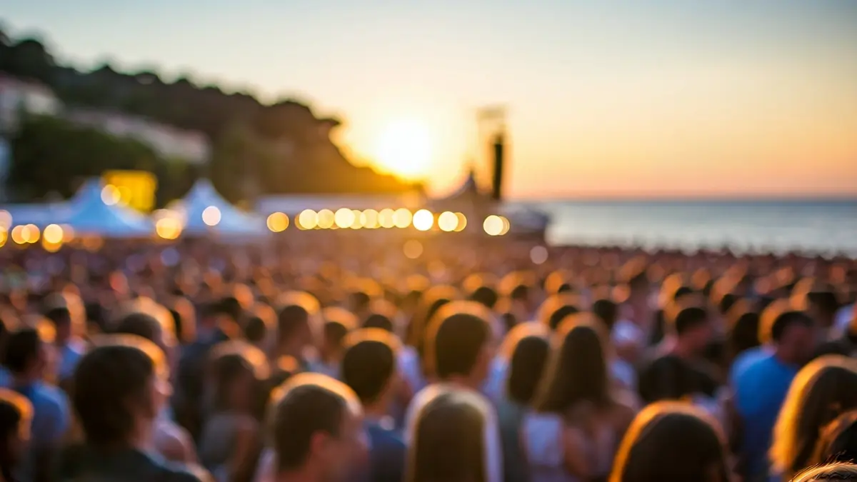 Imagen genérica de un festival de música con jóvenes y luces de colores.