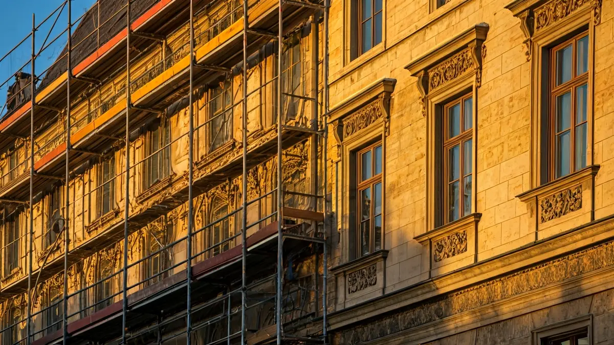Fachada de un edificio histórico en Sevilla en proceso de reforma.