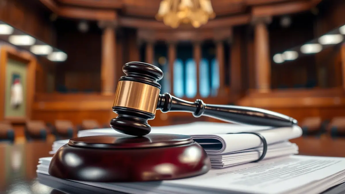 Generic image of a judge's gavel on legal documents in a courtroom.
