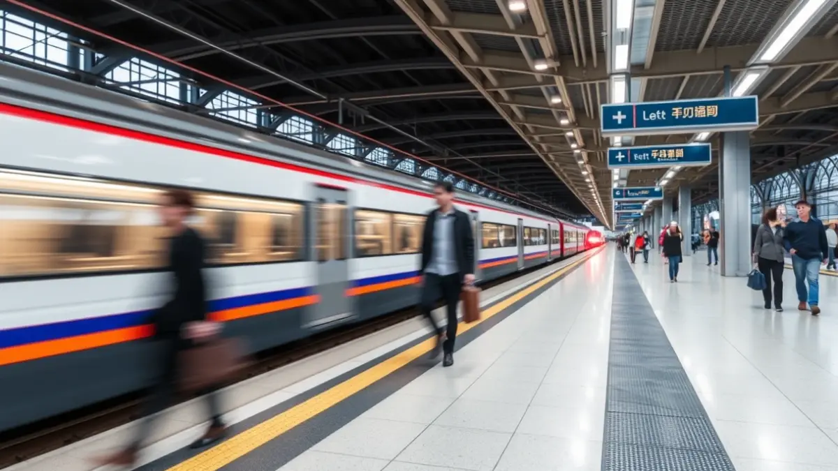 Imagen genérica de una estación de tren de alta velocidad con un tren llegando.