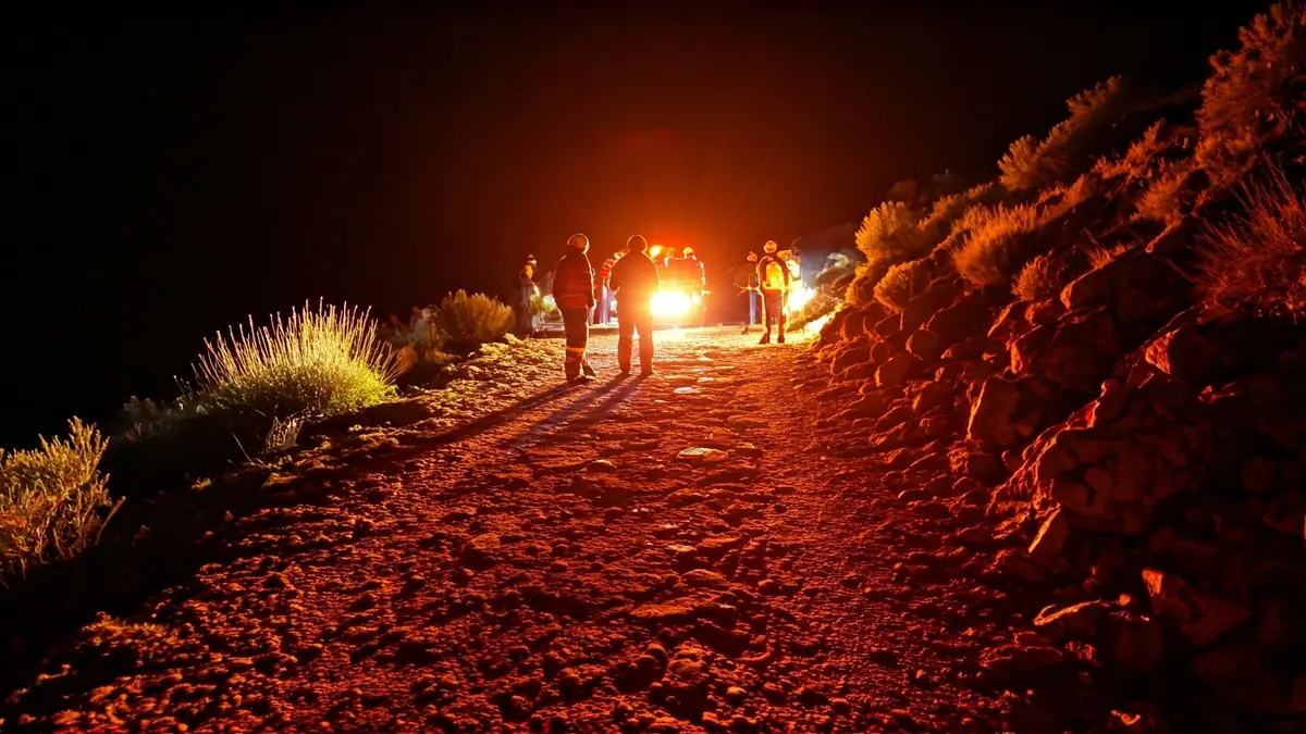 Generic image of emergency lights in a mountainous environment at night.