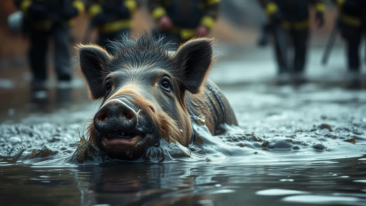 Imagen de un jabalí siendo rescatado de una balsa de alpechín.