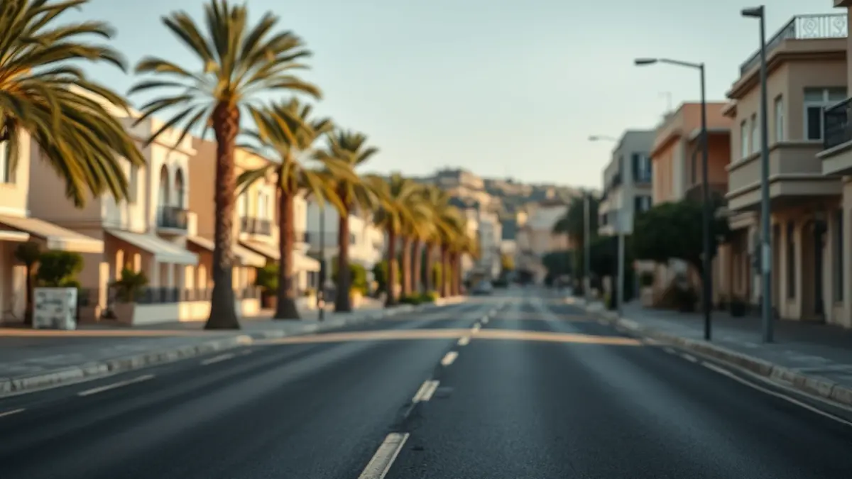 Imagen genérica de una calle vacía en una ciudad costera mediterránea al amanecer.