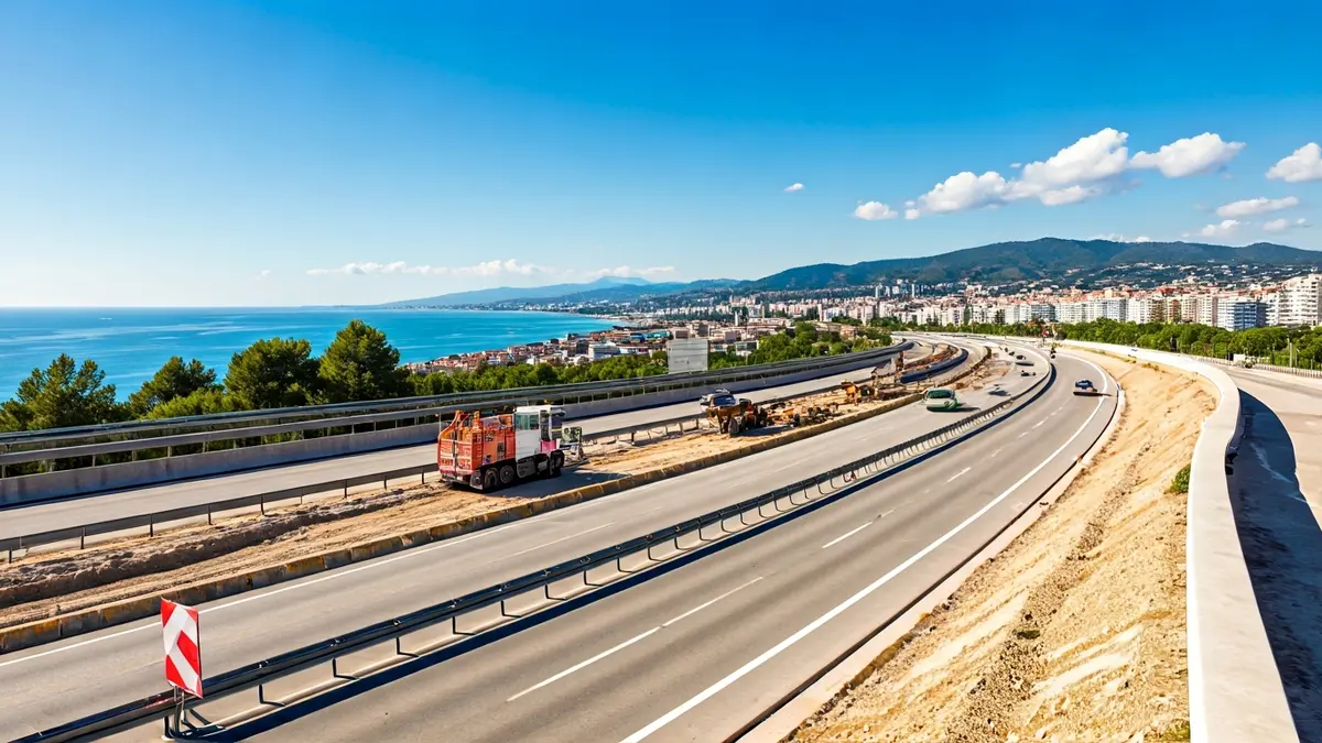 Image of the MA-20 highway in Málaga with ongoing expansion works.