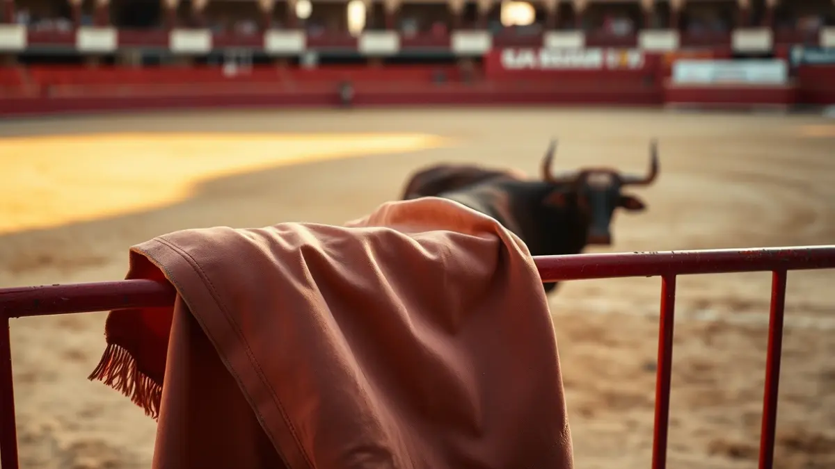 Imagen genérica de un capote de torero en una plaza de toros.