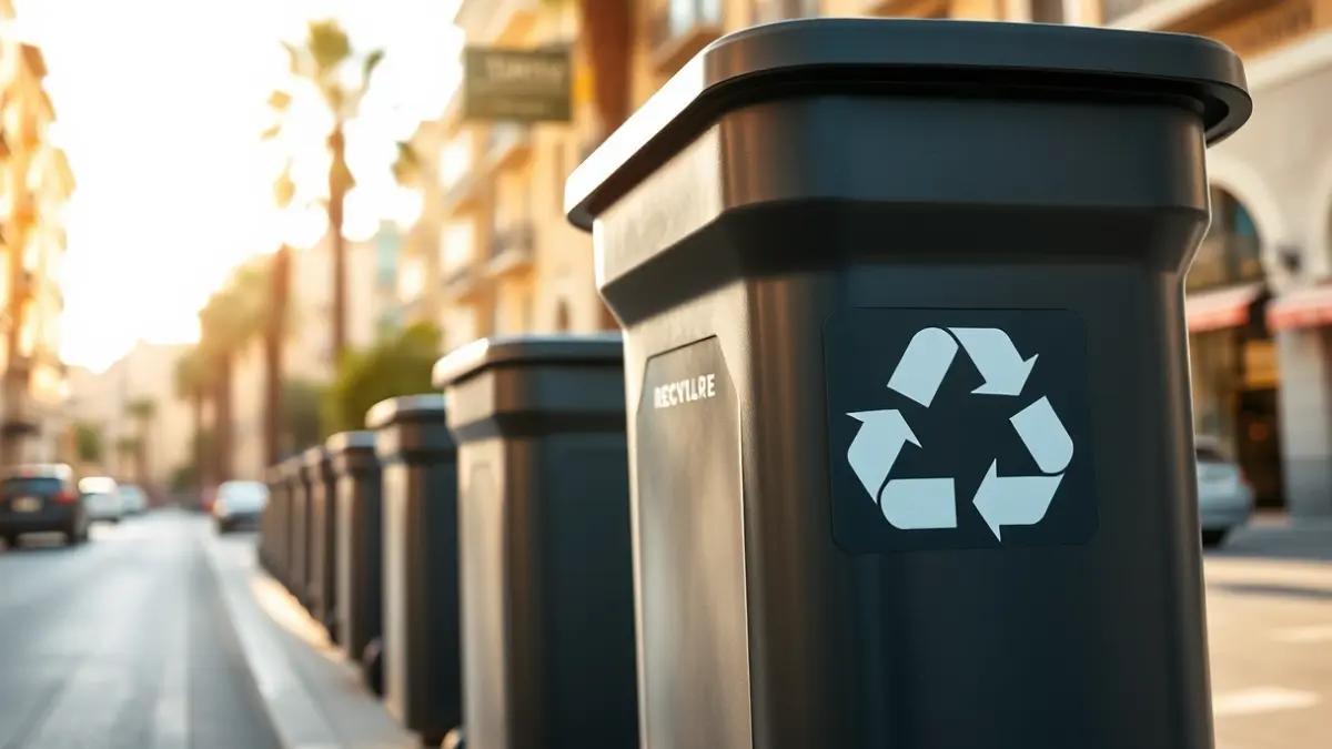 Generic image of a modern waste container on an urban street.