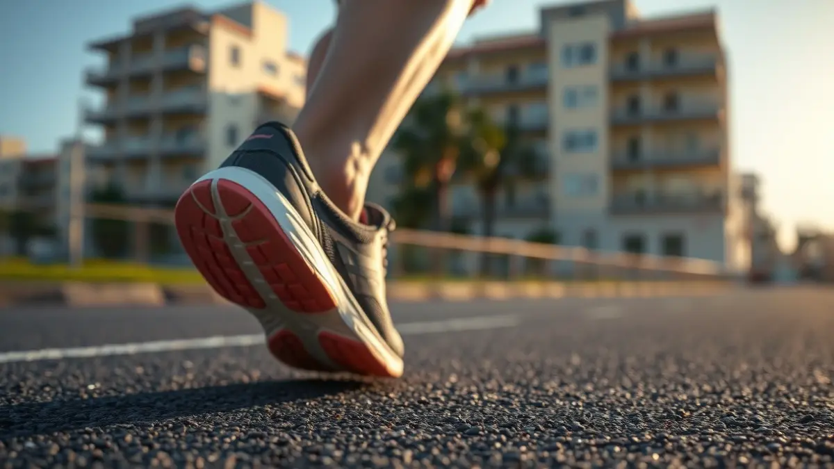 Generic image of running shoes on an asphalt track.