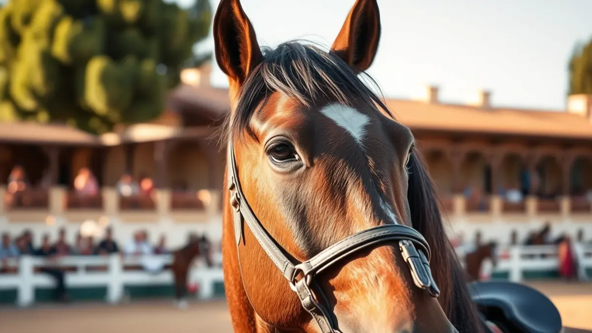 Imagen de un caballo en un espectáculo ecuestre.