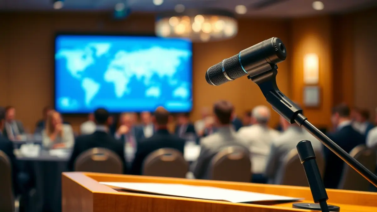Generic image of a microphone on a podium during an international workshop.