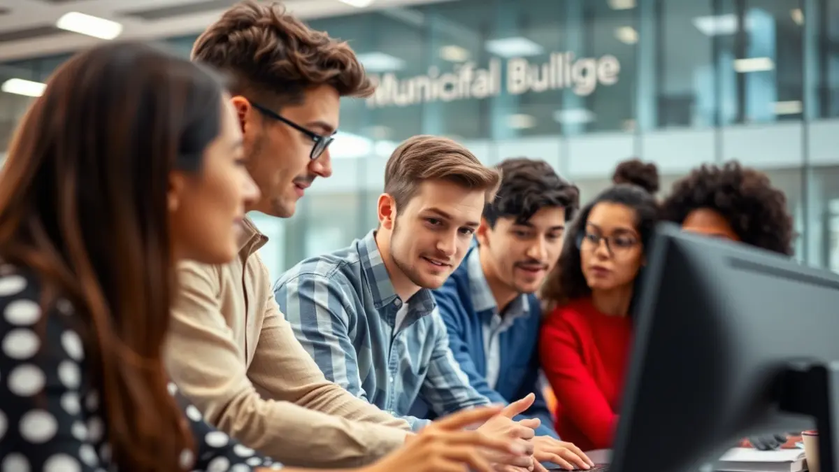 Imagen genérica de jóvenes profesionales trabajando en un entorno municipal.