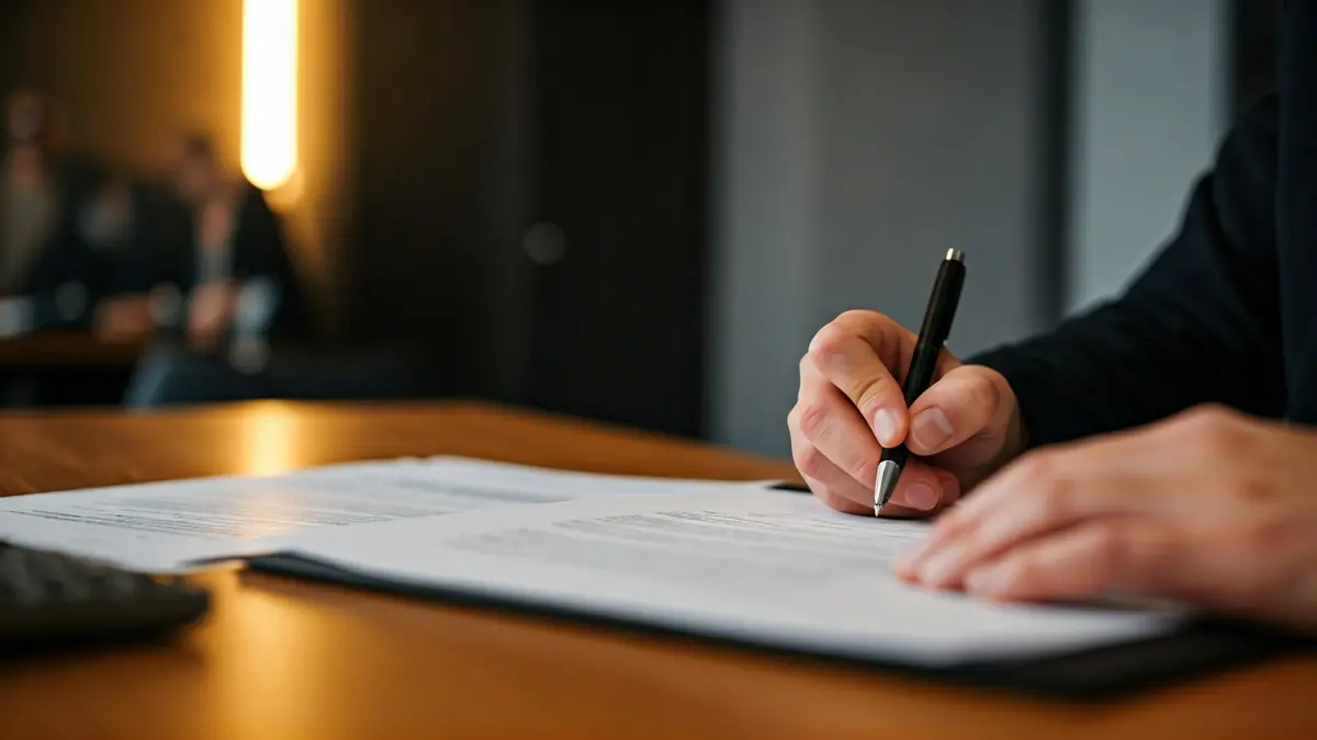 Imagen genérica de manos firmando un documento, simbolizando la gestión administrativa.