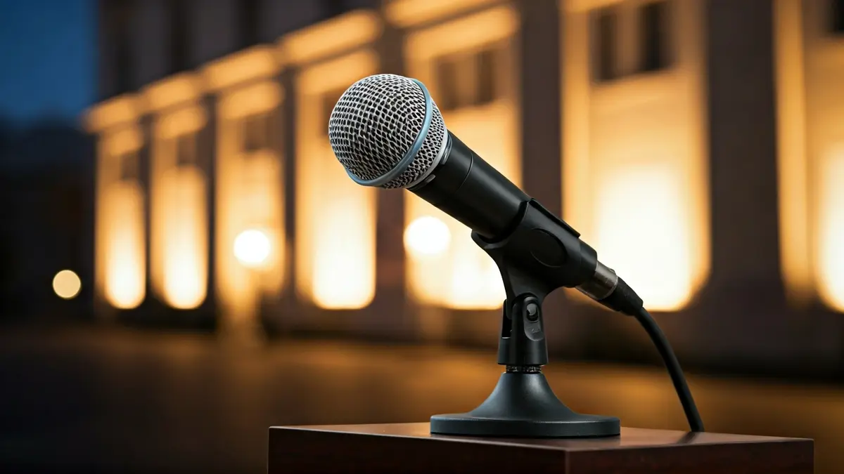 Imagen genérica de un micrófono en un atril durante una rueda de prensa.