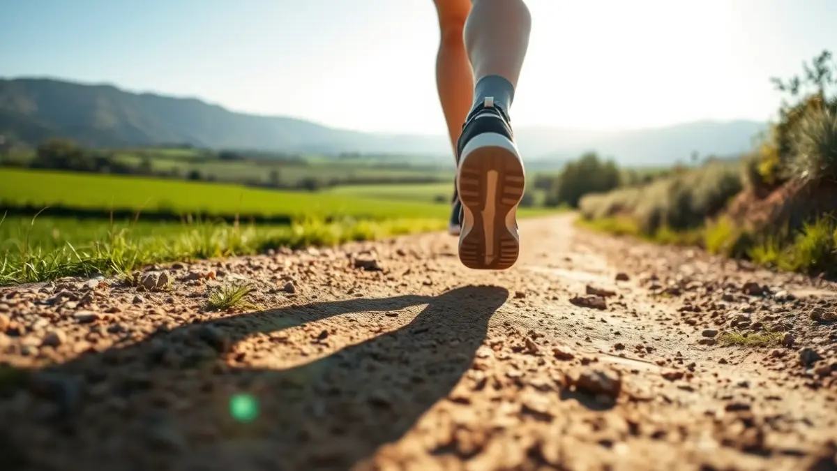 Imagen genérica de una zapatilla de correr en un camino rural.