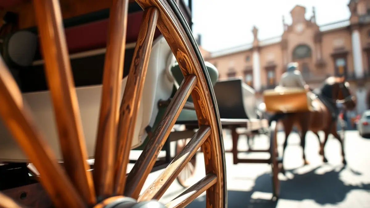 Image of a historic carriage at the Sevilla Harness Exhibition.