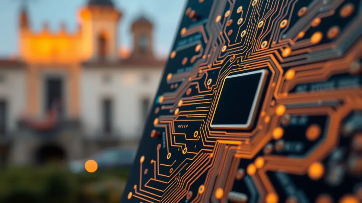 Image representing the duality between tradition and technological innovation in Seville's economy.