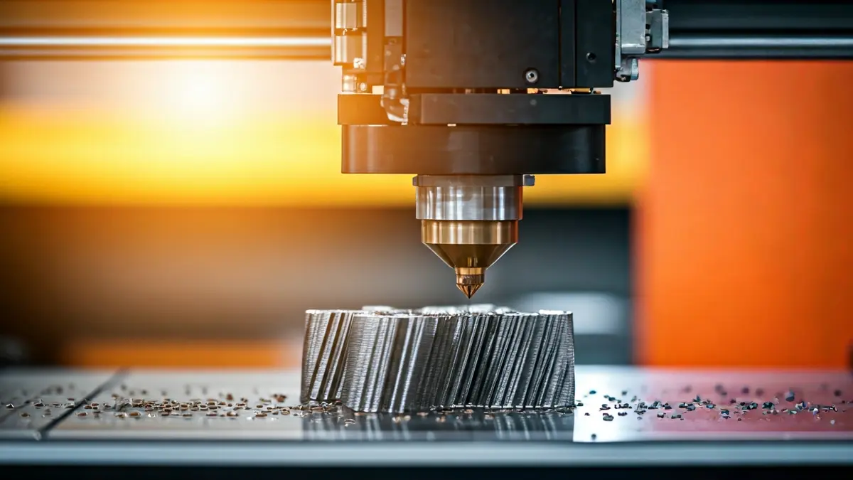 Imagen genérica de una impresora 3D de metal en funcionamiento, creando componentes industriales.