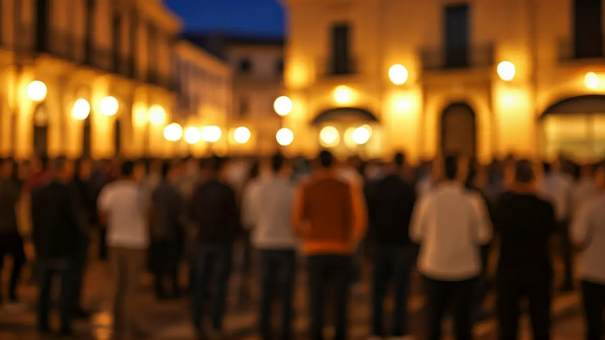 Generic image of a political event in an Andalusian square at dusk.