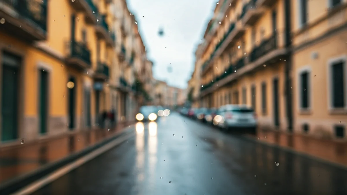 Generic image of a wet street after rain in a Mediterranean city.