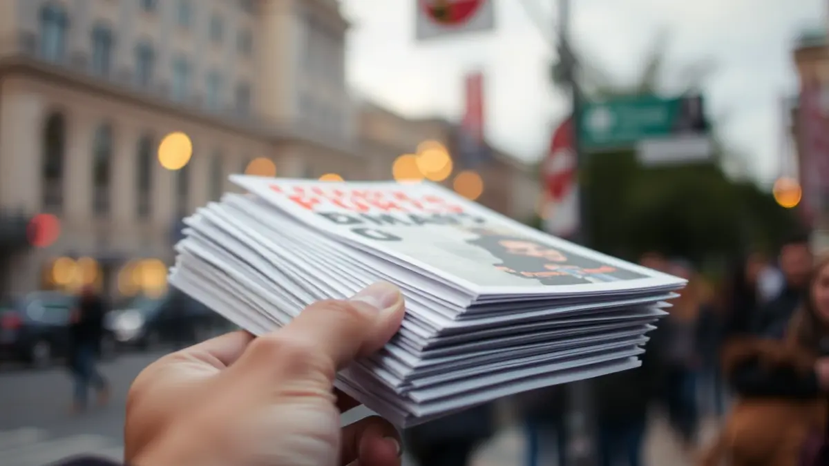 Generic image of a hand holding protest posters in an urban setting.