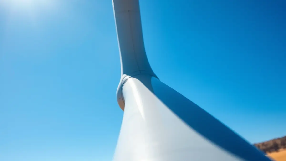 Generic image of a modern wind turbine blade in a wind farm.