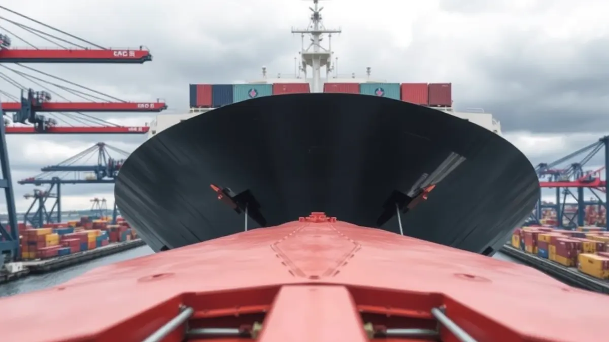 Generic image of a port with a large cargo ship and containers.