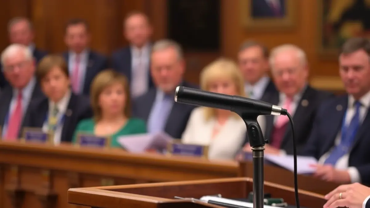 Imagen genérica de un micrófono en un podio durante una sesión parlamentaria.