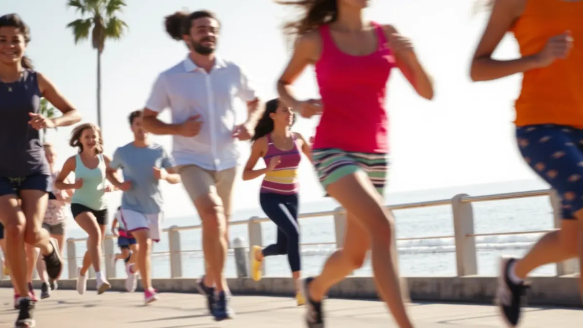 Imagen genérica de personas corriendo y caminando en un paseo marítimo.