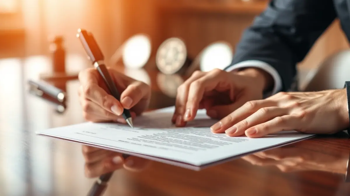 Imagen genérica de manos firmando un documento oficial.