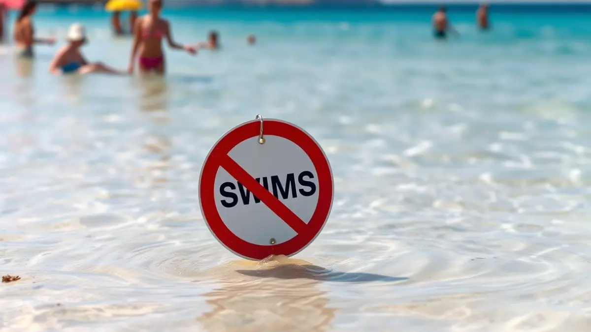 No swimming sign on a beach in Torremolinos.