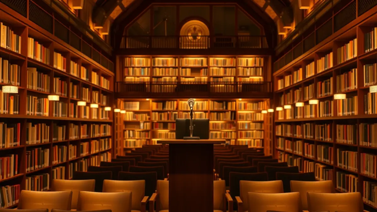 Generic image of a library or book presentation room.
