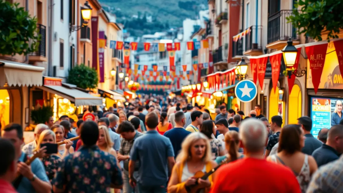 Imagen genérica de un festival callejero con música y arte en un pueblo andaluz.
