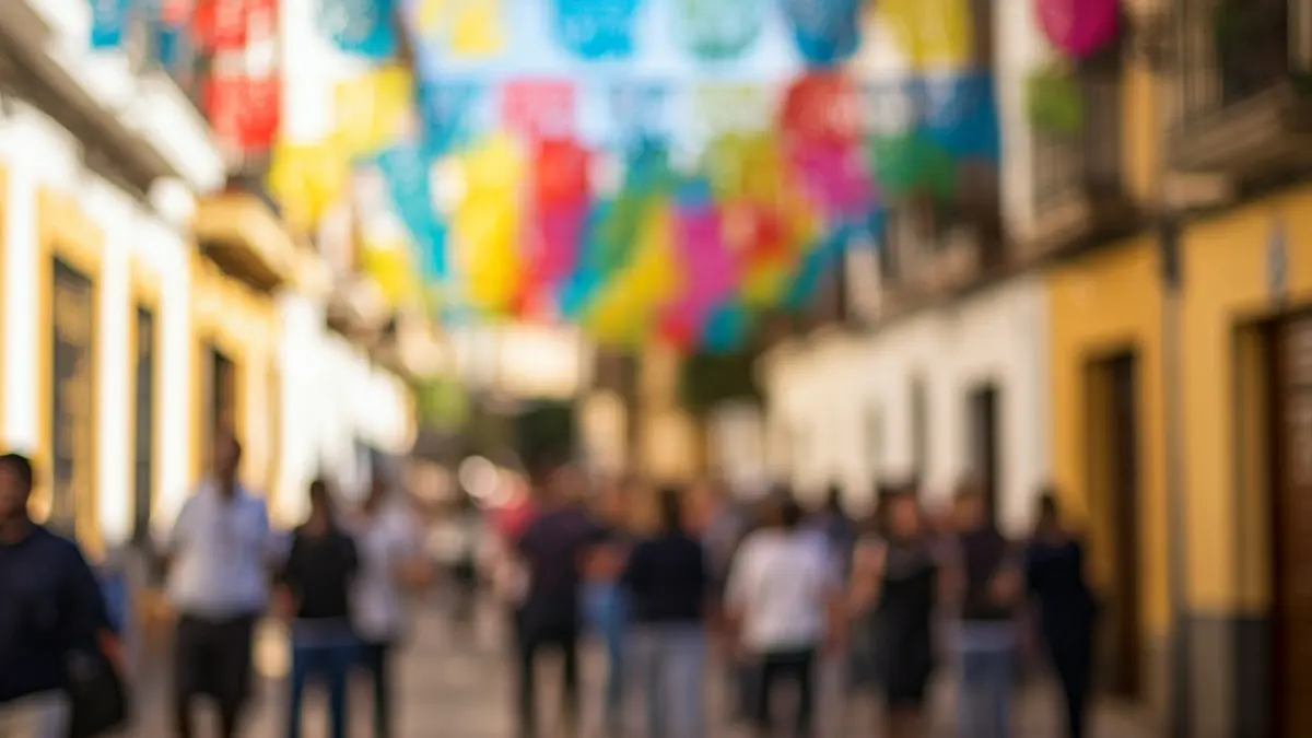 Image of a decorated street during a festival in an Andalusian town.