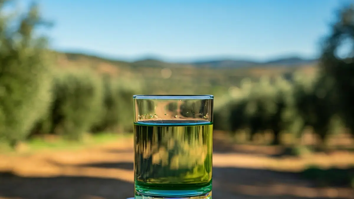 Image of a glass of water with a slight greenish tint, symbolizing nitrate contamination.