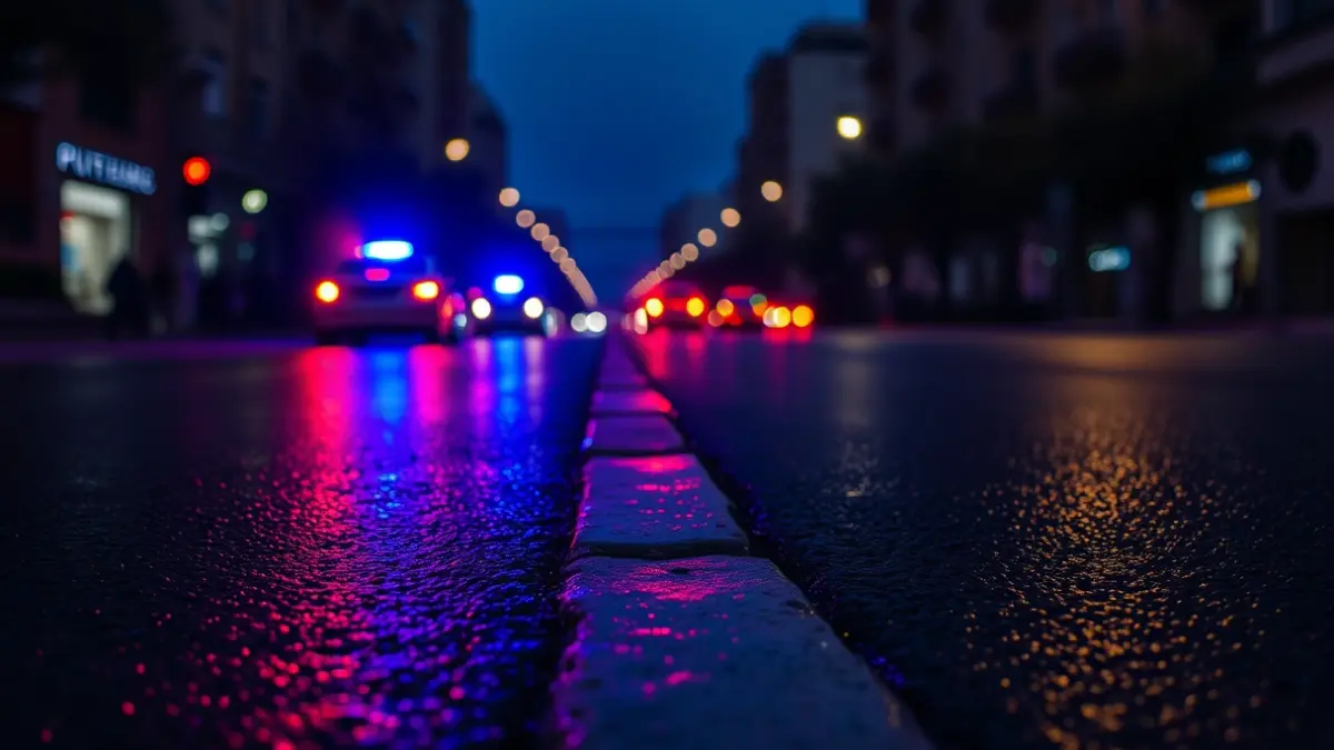 Imagen genérica de luces de emergencia reflejadas en el asfalto mojado de una ciudad mediterránea.