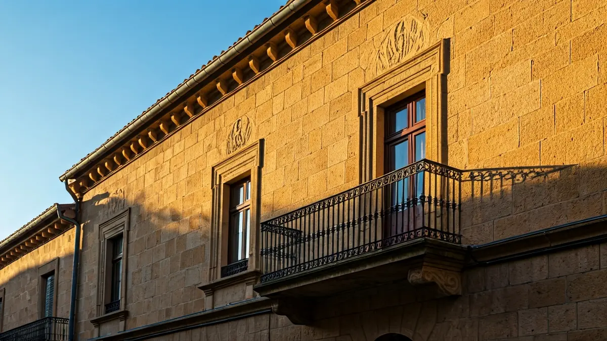 Facade of Úbeda City Hall, with balconies and sunlight