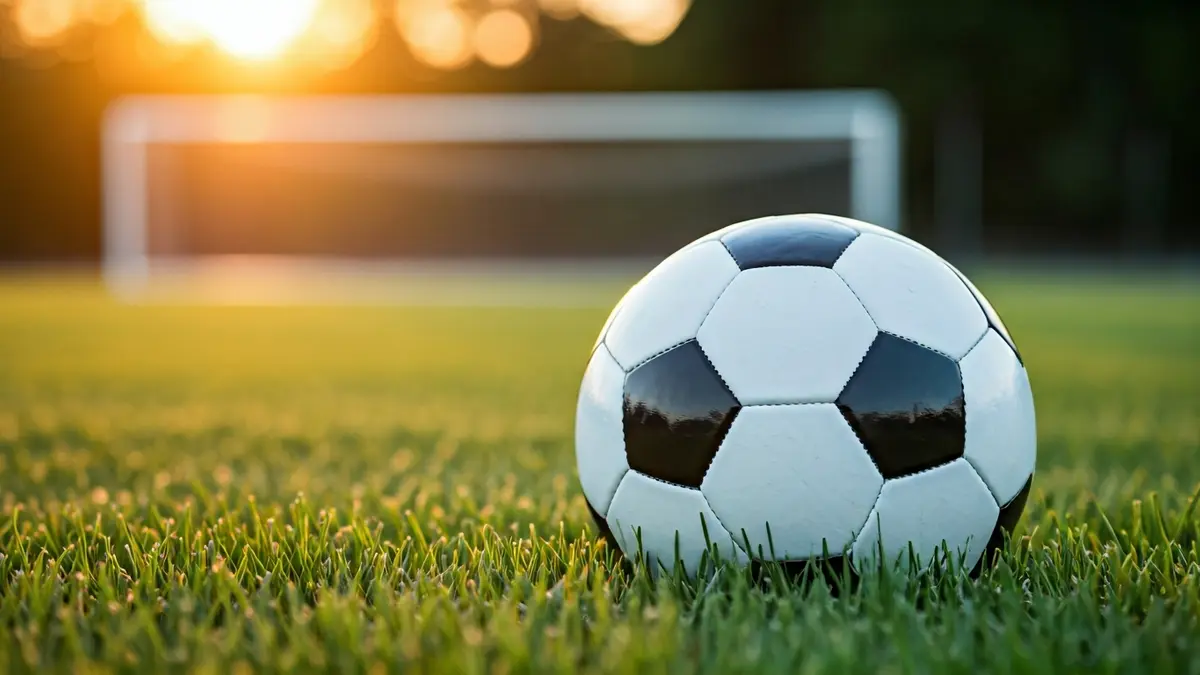 Imagen genérica de un balón de fútbol en el césped, con la portería desenfocada al fondo.
