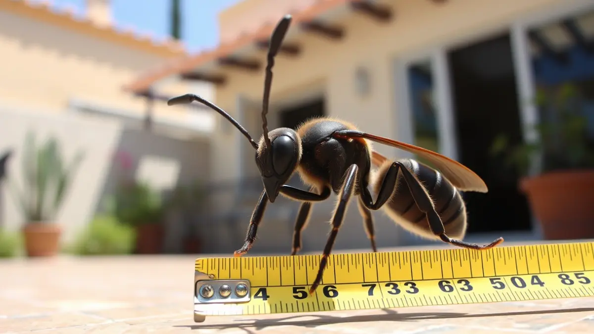 Large oriental hornet on a measuring tape in a patio.