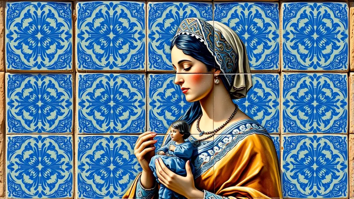 Poster for the San Rafael procession in Córdoba, inspired by tiles and the work of Julio Romero de Torres.