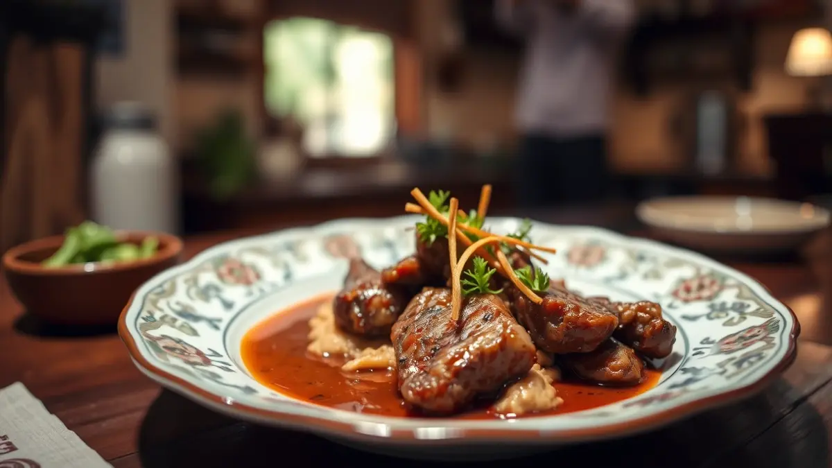 Plato de perdiz en escabeche, con una presentación cuidada, en un concurso gastronómico.