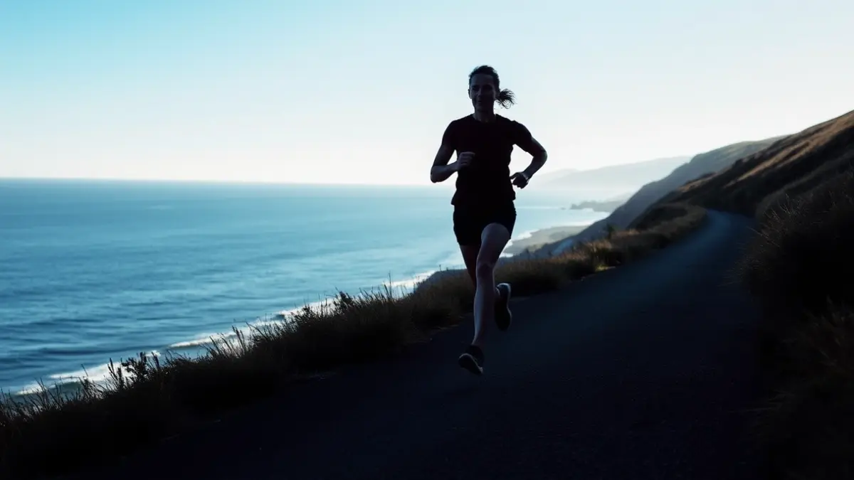 Imagen genérica de una persona corriendo en un paisaje costero, simbolizando un esfuerzo físico y un viaje.