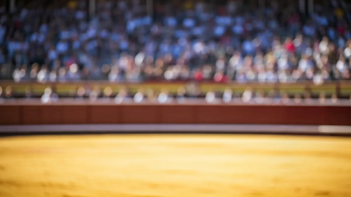 Imagen de una plaza de toros en Algeciras, con la arena y la barrera en primer plano.