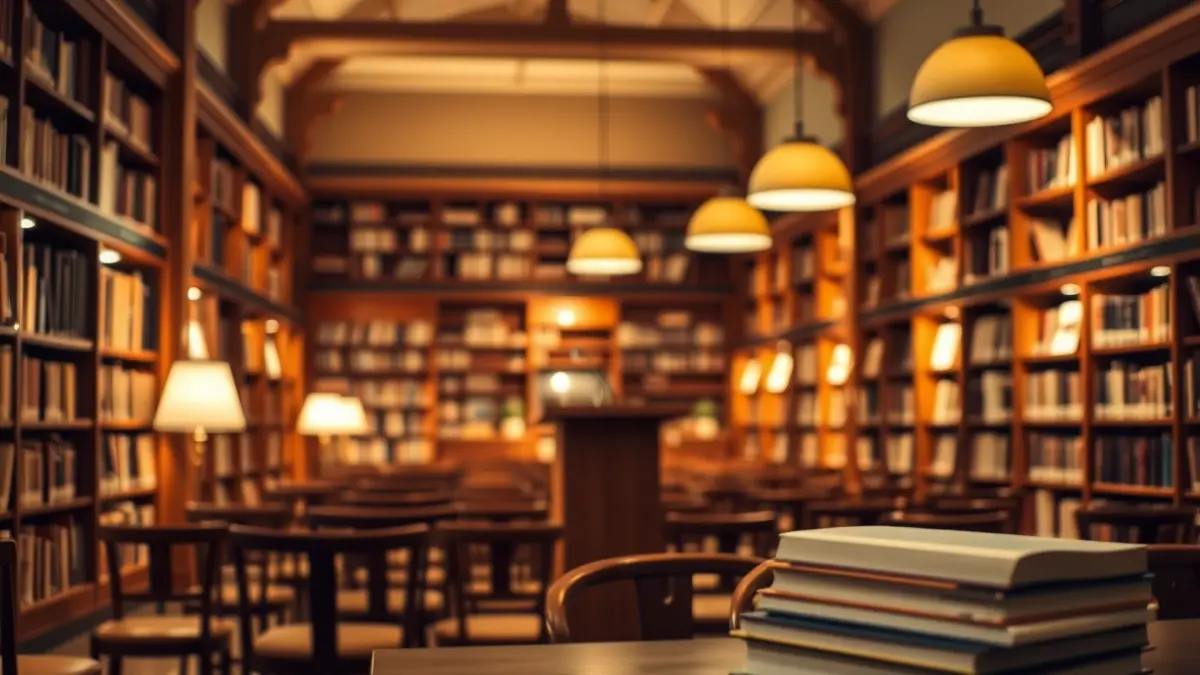Imagen genérica de una biblioteca con libros y un ambiente de lectura.