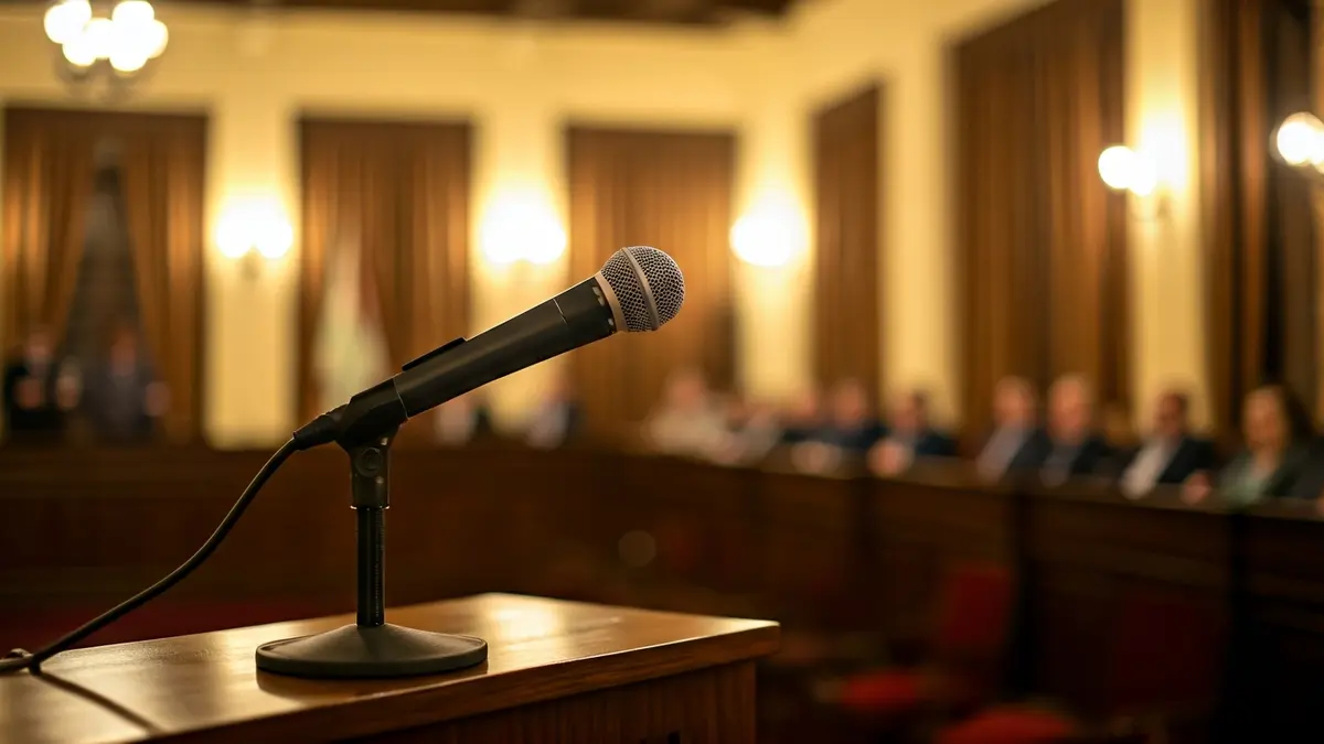 Generic image of a microphone on a podium in an Andalusian town hall meeting room.