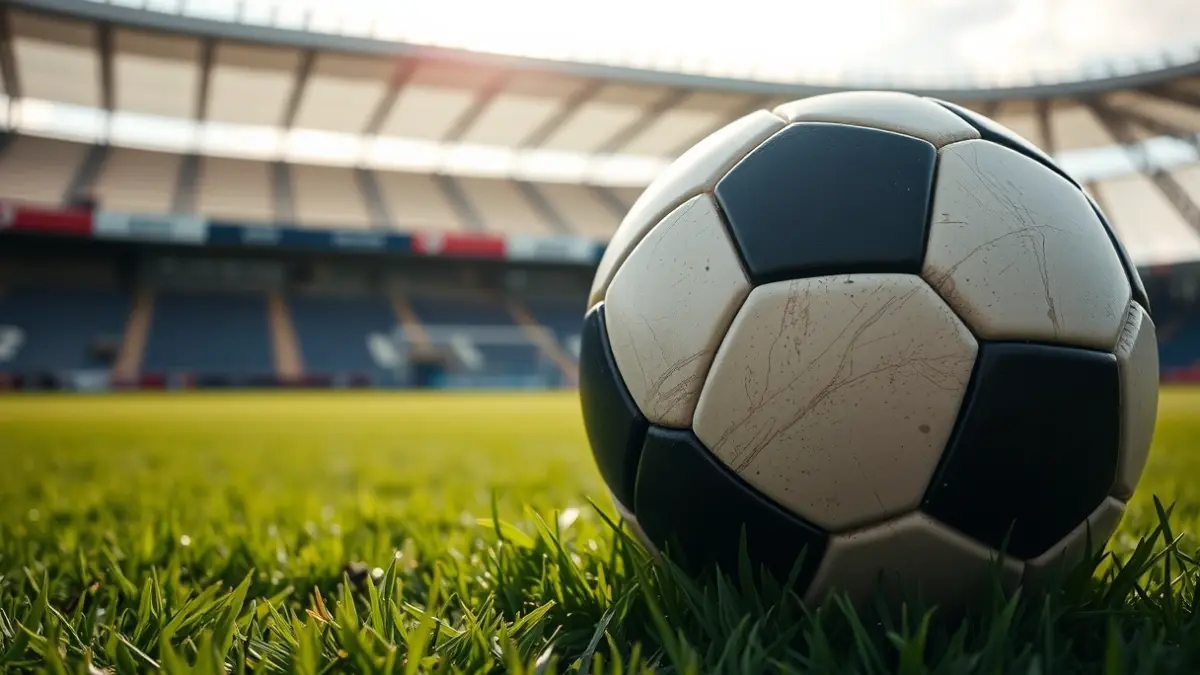Generic image of a soccer ball on a stadium pitch.