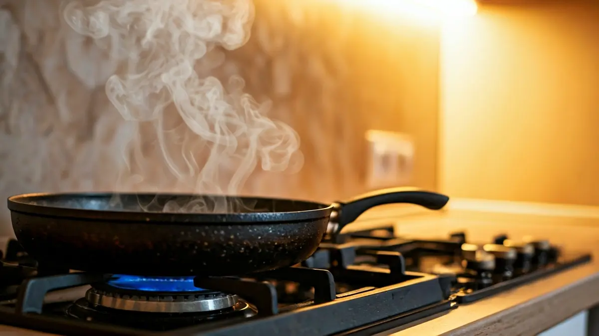Imagen de una sartén quemada en una cocina tras un incendio.
