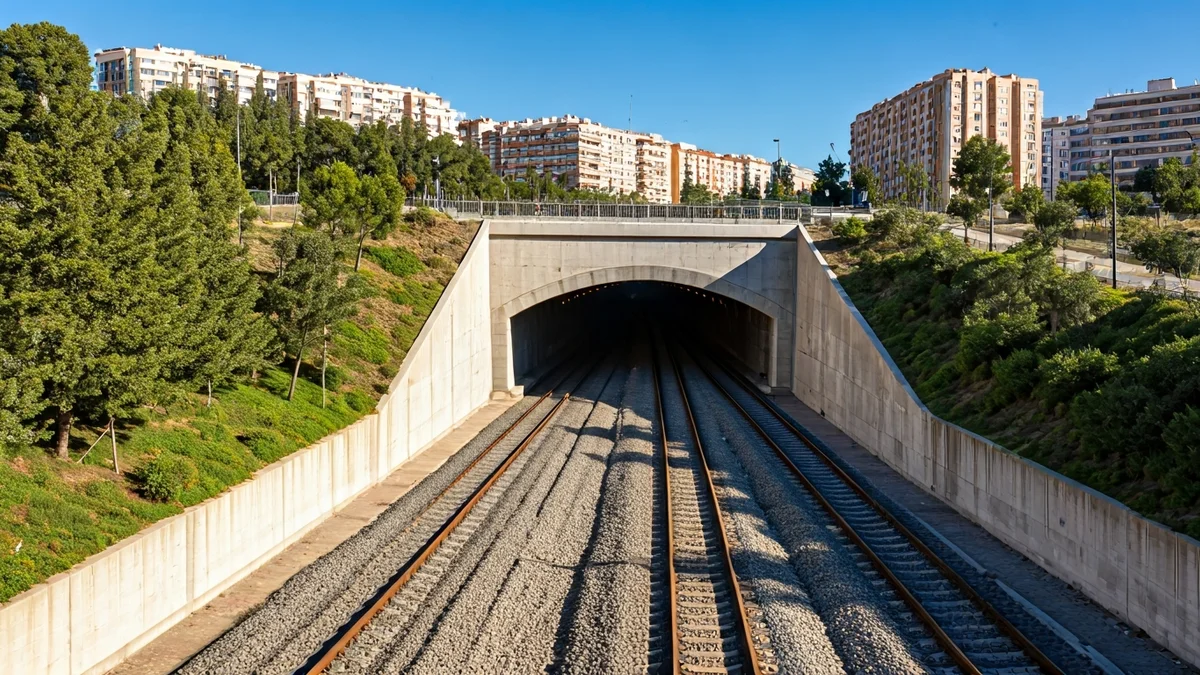 Giant Indalo symbol at the Almería railway integration works.