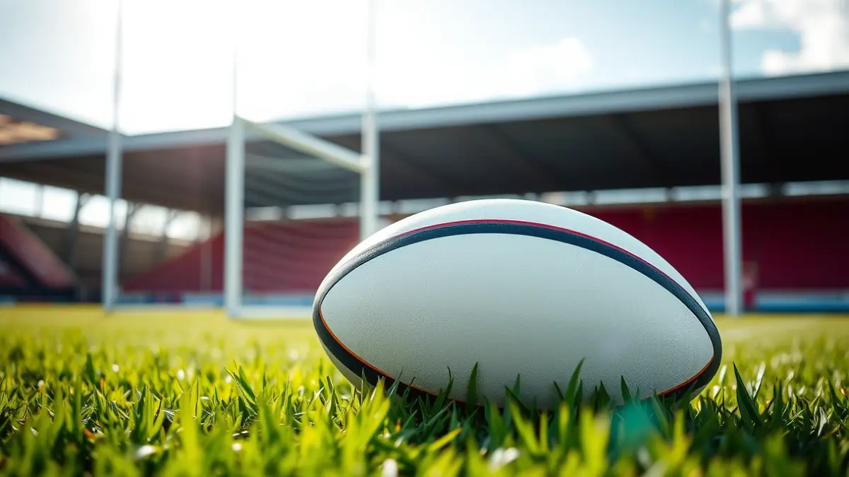 Generic image of a rugby ball on a field.