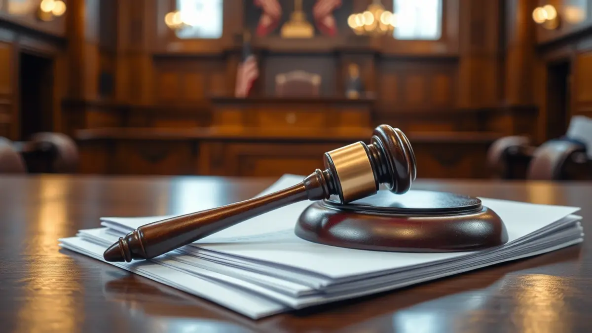 Generic image of a judge's gavel on legal documents in a courthouse.