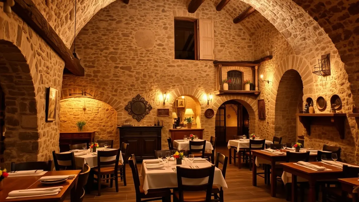 Interior of a restored old mill converted into a restaurant in Sierra de Aracena.