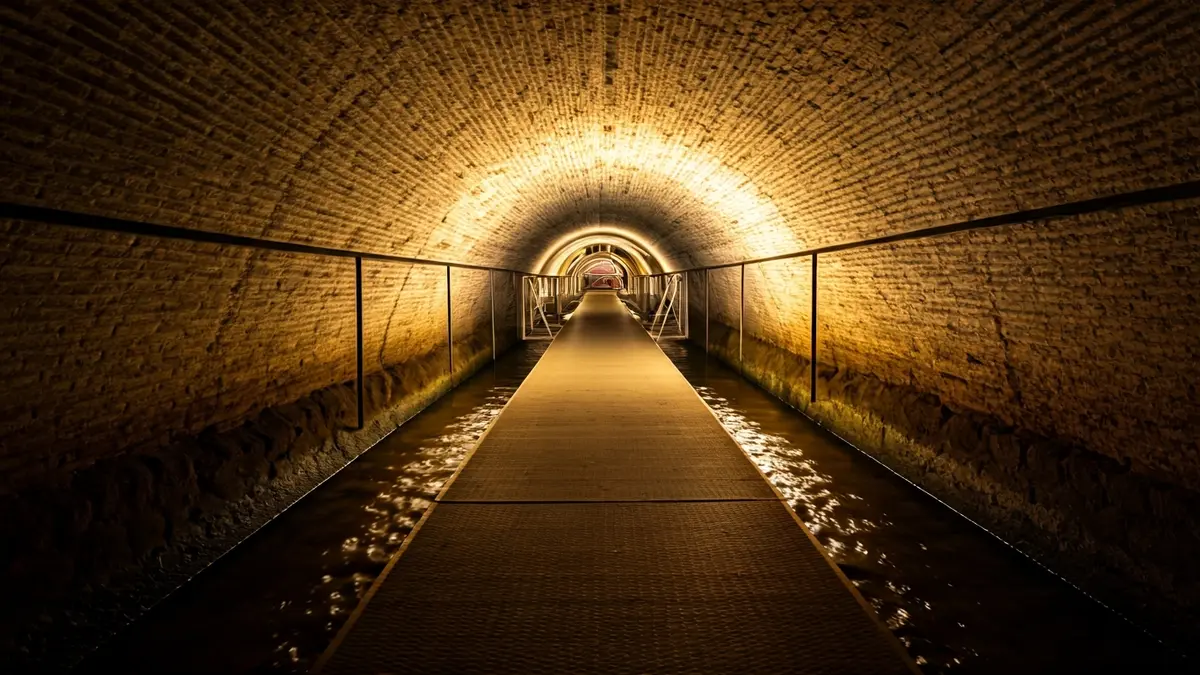 Viewing platform in the hidden channels beneath the Arab Baths of Jaén